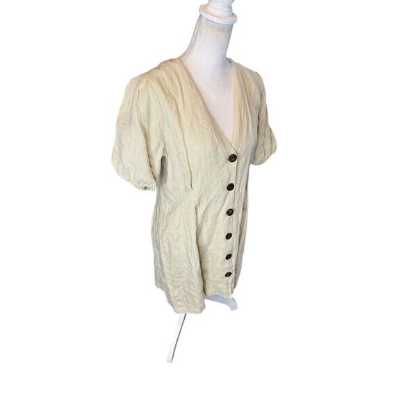 Zara Stone Linen Puff Sleeve Dress Bloggers Size Small Large Summer Boho - Picture 3 of 6